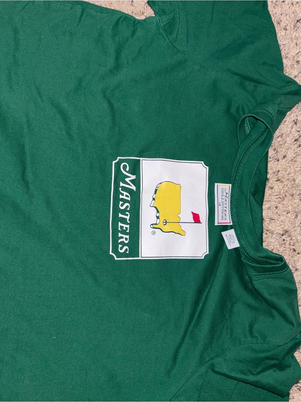 Masters Green Tee with Yellow Map and Red Flag Graphic